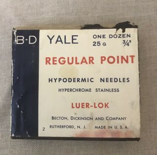 5 Vintage B - D Yale Lure - Lok Hypodermic Needles 25g 3/4” Regular Point