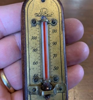Antique Brass and Wood Miniature Wall Hanging Thermometer,  made in Germany 3