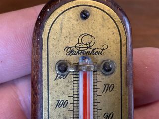 Antique Brass and Wood Miniature Wall Hanging Thermometer,  made in Germany 4