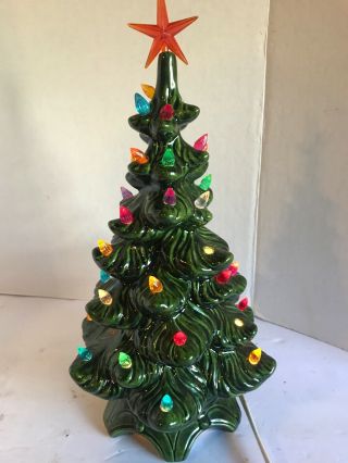 Vintage Ceramic Christmas Tree Lighted 12” Tall Atlantic Mold