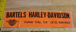 Bartels Harley Davidson Culver City Ca Vintage Bumper Sticker