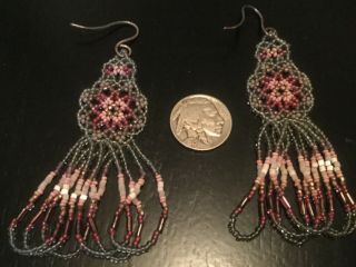 Huichol Earrings Beaded Art Mexican Folk Peyote Flower Ethnic Jewelry (1)