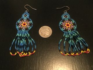 Huichol Earrings Beaded Art Mexican Folk Peyote Flower Ethnic Jewelry (6)