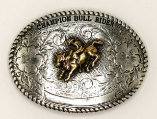 Ro Signed Engraved Sterling Silver Trophy Rodeo Champion Bull Rider Belt Buckle