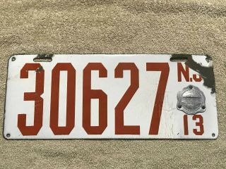 1913 Jersey Porcelain License Plate With Makers Badge Hard To Find