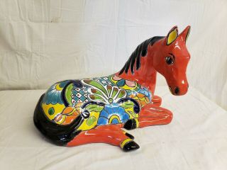 12 " X16 " Talavera Horse Pony Hand Painted Mexican Ceramic Pottery Yellow Palomino