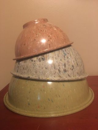 3 Vintage Texas Ware Confetti Splatter Melmac Nesting Bowls: 125,  118,  111