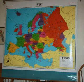 George F.  Cram Company Inc.  Europe Pull Down Wall Map Vintage Classroom