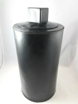 Vintage Dunhill Black Leather Tobacco Jar Cigar Pipe Humidor Glass Container 2