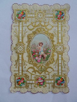 Victorian Paper Lace Antique Greeting Card Valentine Printed Cupid Remember Me