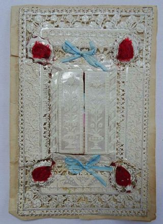 Victorian Paper Lace Antique Greeting Card Valentine Silk Flowers Opening Doors 4