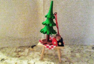Vintage Steinbach Wooden Nutcracker Ornament Tree And Gifts On Table