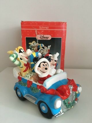 Disney Schmid Mickey Minnie Mouse Goofy Car Music Box Christmas Figure