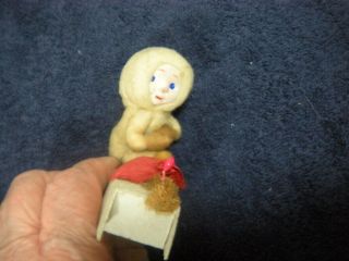 Antique Cotton Snow Girl Mica Sled Christmas Decoration 3 " X 3 1/4 "