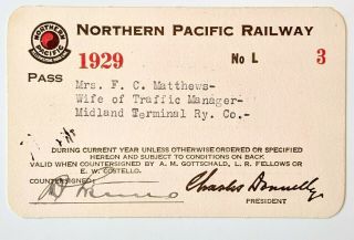 1929 Northern Pacific Railway Annual Pass F C Matthews E W Costello