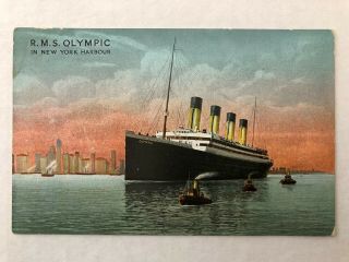 Rare Postcard Of White Star Line Rms Olympic In York Harbour