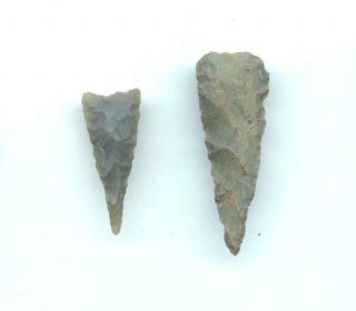 Indian Artifacts - 2 Triangle Points - Glovers Cave Site - Arrowheads