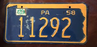 Vintage 1958 Pennsylvania License Plate.  First Year That Penna Became Pa