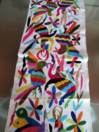 Mexican Otomi Embroidery Handmade Ethnic Mayan Art Table Runner 72 " X 17 1/4 "