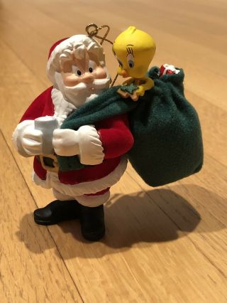 1999 Warner Brothers Christmas Ornament - Santa With Tweety Bird -