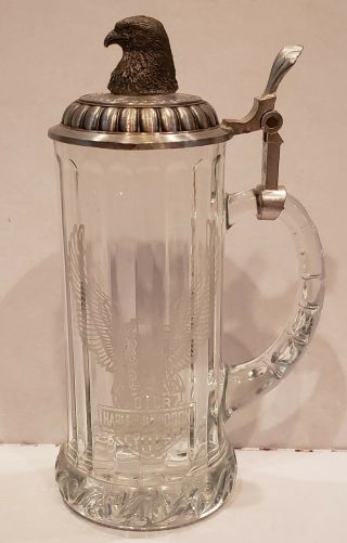 Harley Davidson Etched Glass Stein Hinged Lid Domex 1990 Rastal Made In Germany