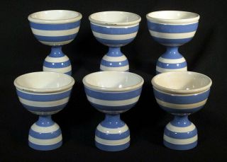1930s 1950s Vintage Set 6 Cornish Ware Reversible Egg Cups Custards Blue White
