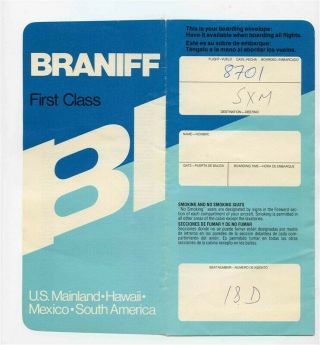 Braniff International Airline 1st Ticket Jacket & Ticket 1975 Flying Colors Blue