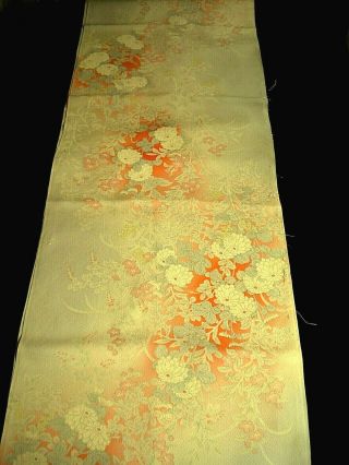 F - 490 Vintage Silk Kimono Fabric - Mums - 14 " X 64 "