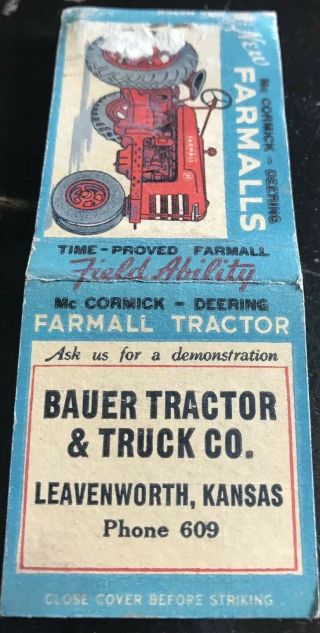 Matchbook Cover Bauer Tractor & Truck Co.  Leavenworth Kansas