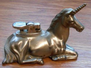 Rare Vintage Cast Metal Unicorn Cigar Cigarette Table Top Lighter Made In Japan