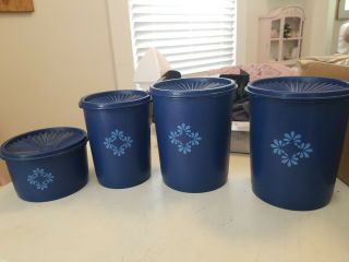 Vintage Tupperware Dark Blue Servalier Canisters Set Of 4 With Lids Euc