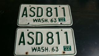 1963 (1964 Tab) Washington License Plate Pair -