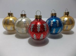 Vintage Blown Glass Christmas Tree Ornaments Red Gold White Blue Silver Glitter