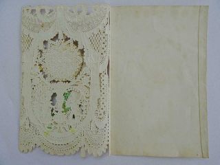 Victorian Paper Lace Antique Greeting Card Valentine Printed Silk Verse c1870 5