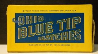 Ohio Blue Tip Matches Box 99.  5 Full 1955 Vintage Country Store