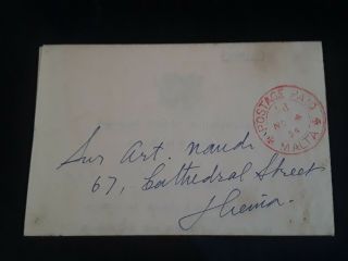 Malta Postal History - 1/2d Postage Paid No 4 Malta Handstamp 1954