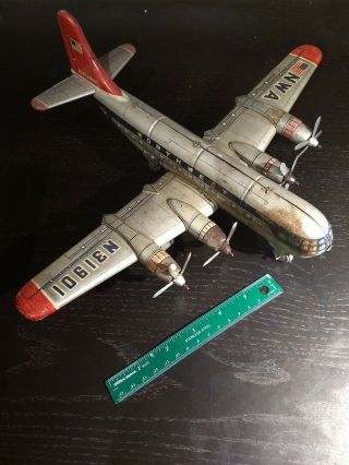 Nwa Japan Tin Airplane Toy 40s Or 50s,  4 Prop,  14 " Wingspan