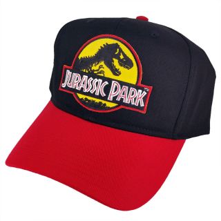 Jurassic Park Movie Logo Yellow Sci - Fi Patched Snapback Red Black Cap Hat
