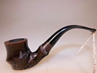 Hand Crafted In The Spain Hand Carved Like Bamboo Dark Briar Pipe Ebonite Stem