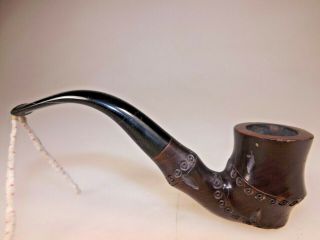 Hand Crafted in the Spain Hand Carved Like Bamboo Dark Briar Pipe Ebonite Stem 2