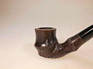 Hand Crafted in the Spain Hand Carved Like Bamboo Dark Briar Pipe Ebonite Stem 3