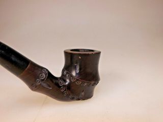 Hand Crafted in the Spain Hand Carved Like Bamboo Dark Briar Pipe Ebonite Stem 4