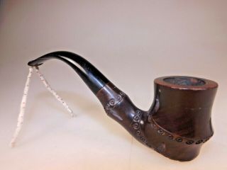 Hand Crafted in the Spain Hand Carved Like Bamboo Dark Briar Pipe Ebonite Stem 5