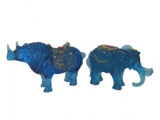 Feng Shui Blue Rhino And 6 Tusks Elephant For Flying Star 7