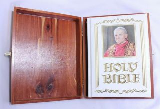 Family Heritage Catholic Holy Bible In Cedar Box,  American Pope John Paul Ii