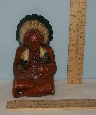 Indian Chief Holding Pipe - Marked - Burwood - Souvenir Of Turner Falls,  Okla.