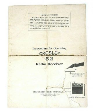 1924 Crosley 52 Radio Receiver - Instructions For Operating