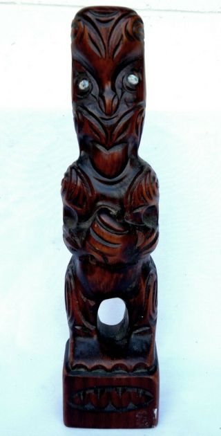 Vintage Hand Carved Wood Zealand Tiki - Signed Ruihana Rotorua 1981