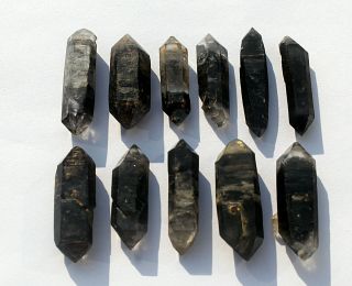 11pcs Natural Tibetan Black Phantom Crystal Quartz Double Terminating Specimen