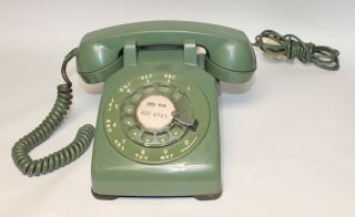 Rotary Dial Olive Green Vtg Bell System Western Electric Desk Telephone